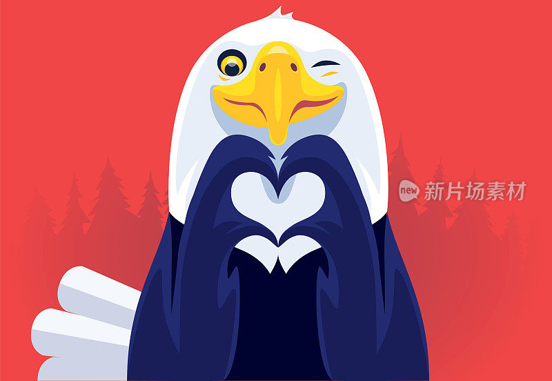 bald eagle gesturing heart shape and winking